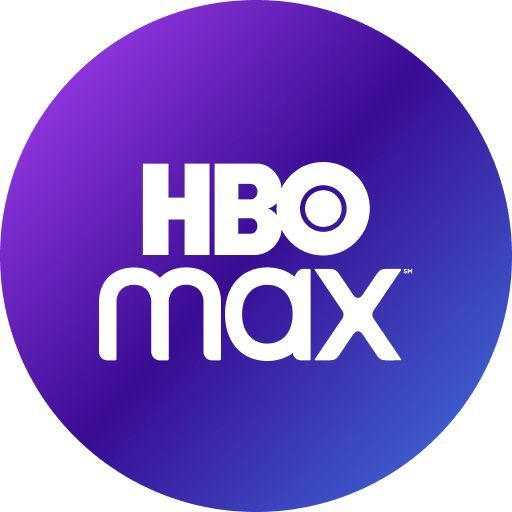 HBO Max logo in white on a purple-to-blue gradient circle