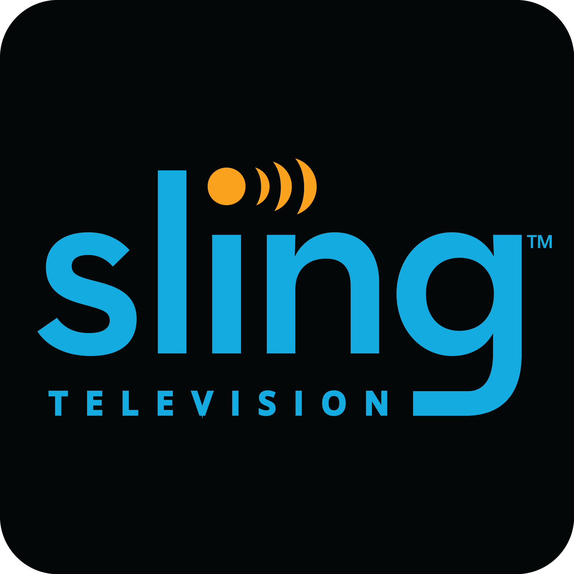 Sling Television logo in blue and orange on a black background