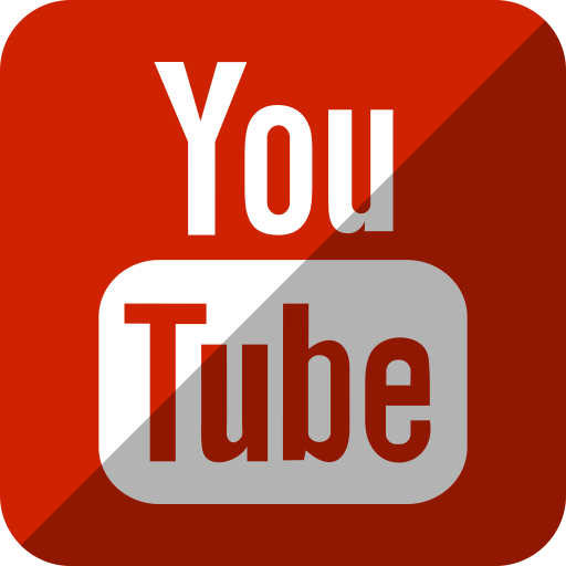 YouTube logo on a red rounded-square background with white and dark red text.