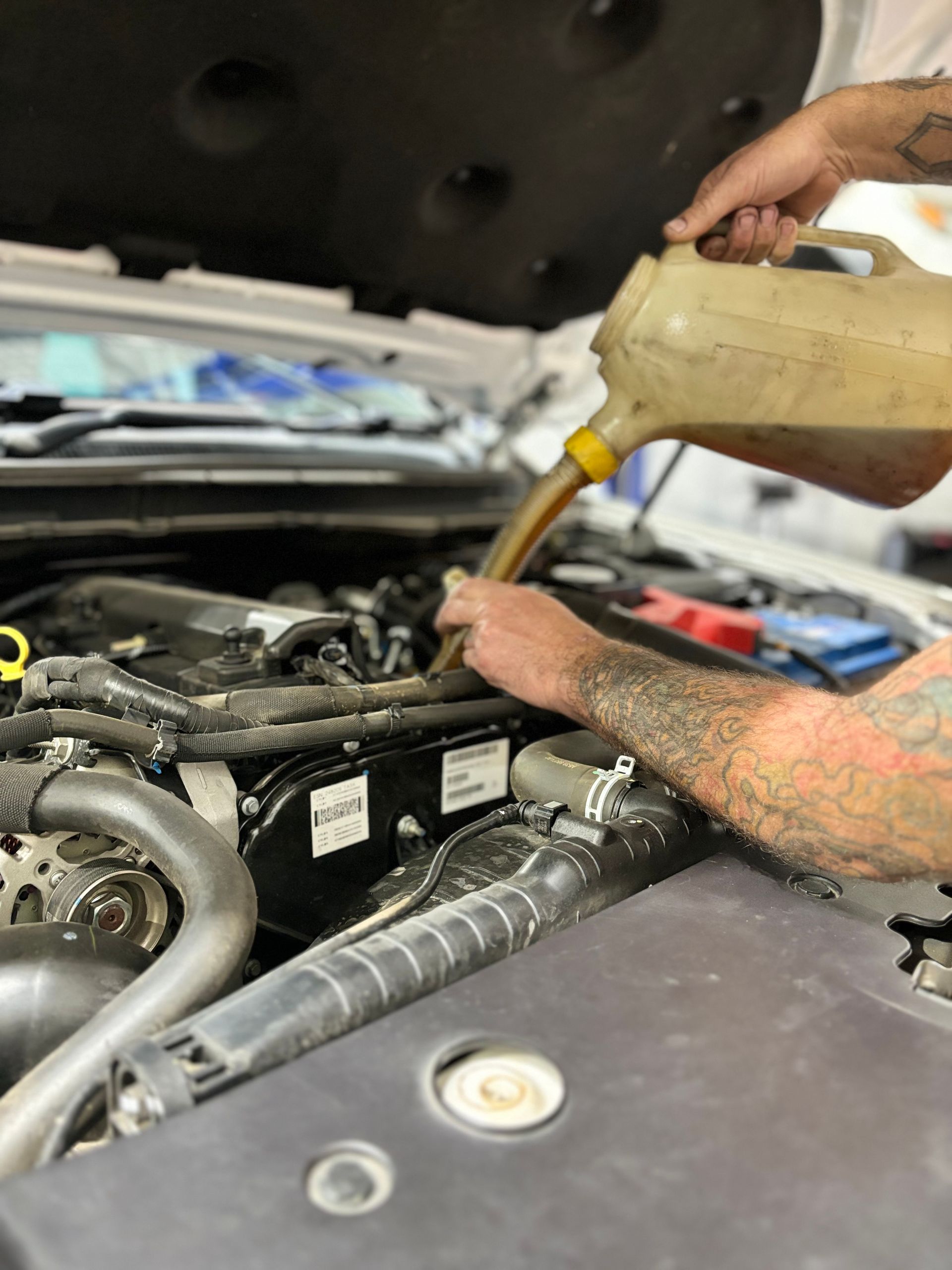 Pouring Oil in Car - Diesel Mechanic in Browns Plains, QLD