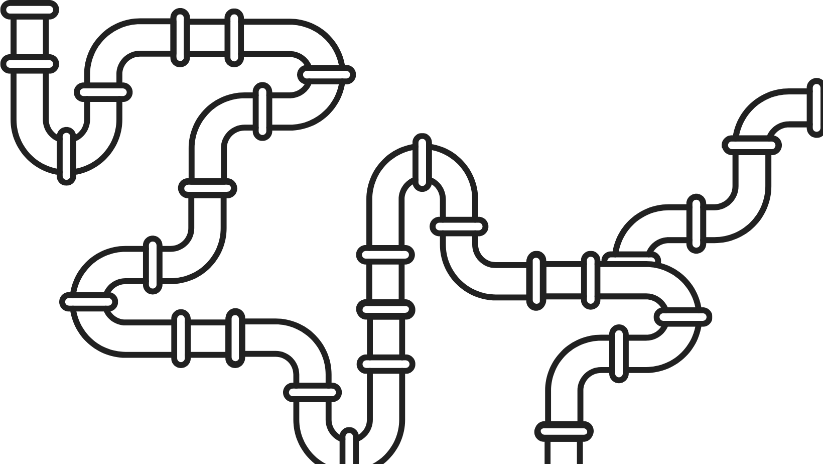 Intertwined pipes, black outline on white background.