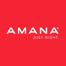 Amana logo in white text on a red background with