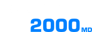 Un logo bleu avec le numéro 2000 sur fond blanc.