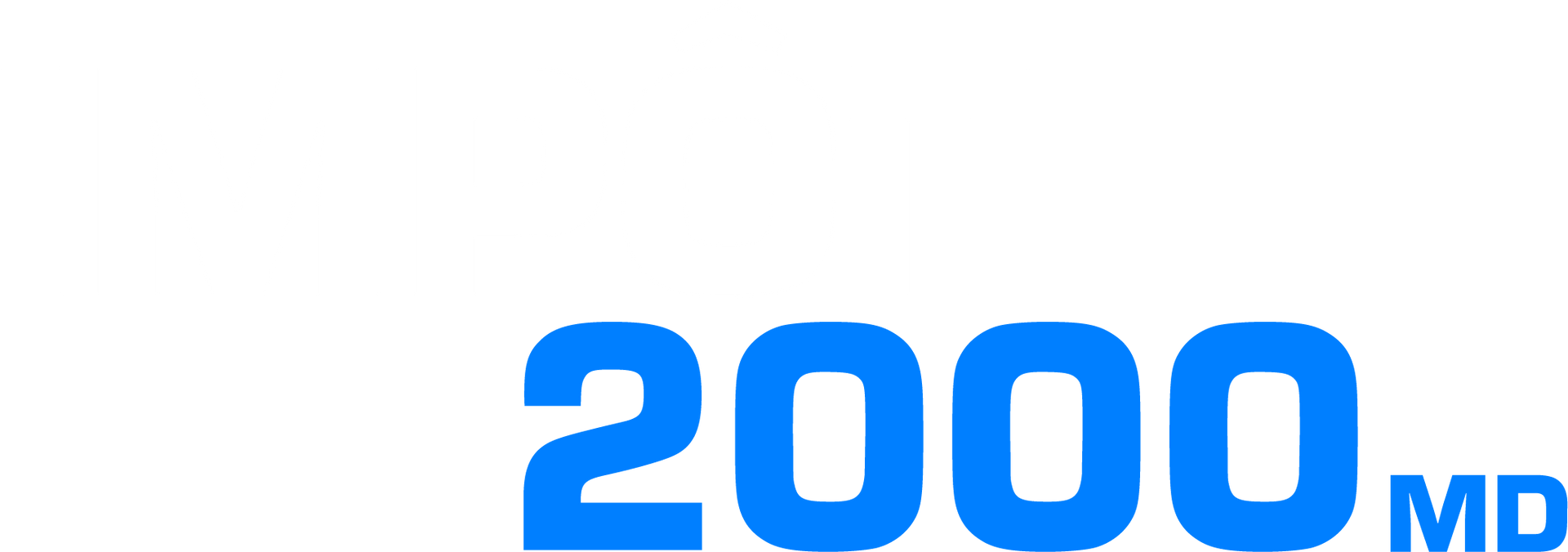 Un logo bleu avec le numéro 2000 sur fond blanc.