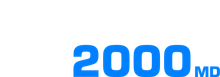 Un logo bleu avec le numéro 2000 sur fond blanc.