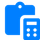 Une icône bleue d'un portefeuille et d'une calculatrice sur fond blanc.