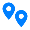 Deux épingles de carte bleues avec un cercle blanc au milieu sur fond blanc.