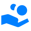 A blue icon of a hand holding a coin.