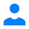 A blue icon of a person with a circle around their head.