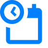 Une icône bleue d'un calendrier avec une horloge au milieu.