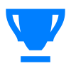 Une icône de trophée bleu sur fond blanc.