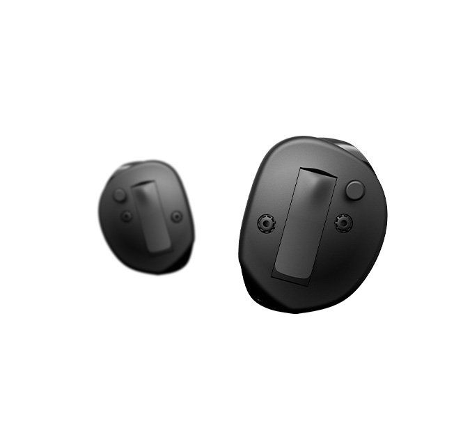 A photo of a in-the-ear hearing aid.