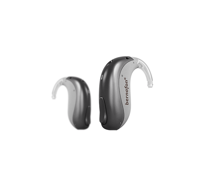 A photo of a behind-the-ear hearing aid.