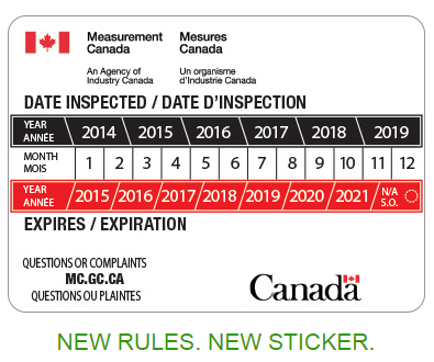 Une étiquette d'inspection canadienne avec des cases de date et une section « Expire ».