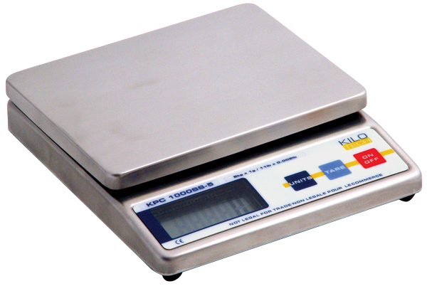 Balance de cuisine numérique avec plateau en acier inoxydable et écran LCD, dotée de boutons pour la tare et la sélection de l'unité.