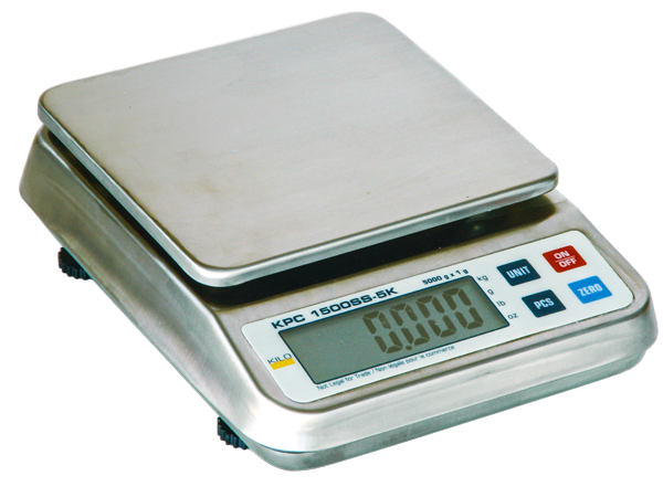 Balance numérique avec plateau en acier inoxydable et affichage indiquant le poids zéro.