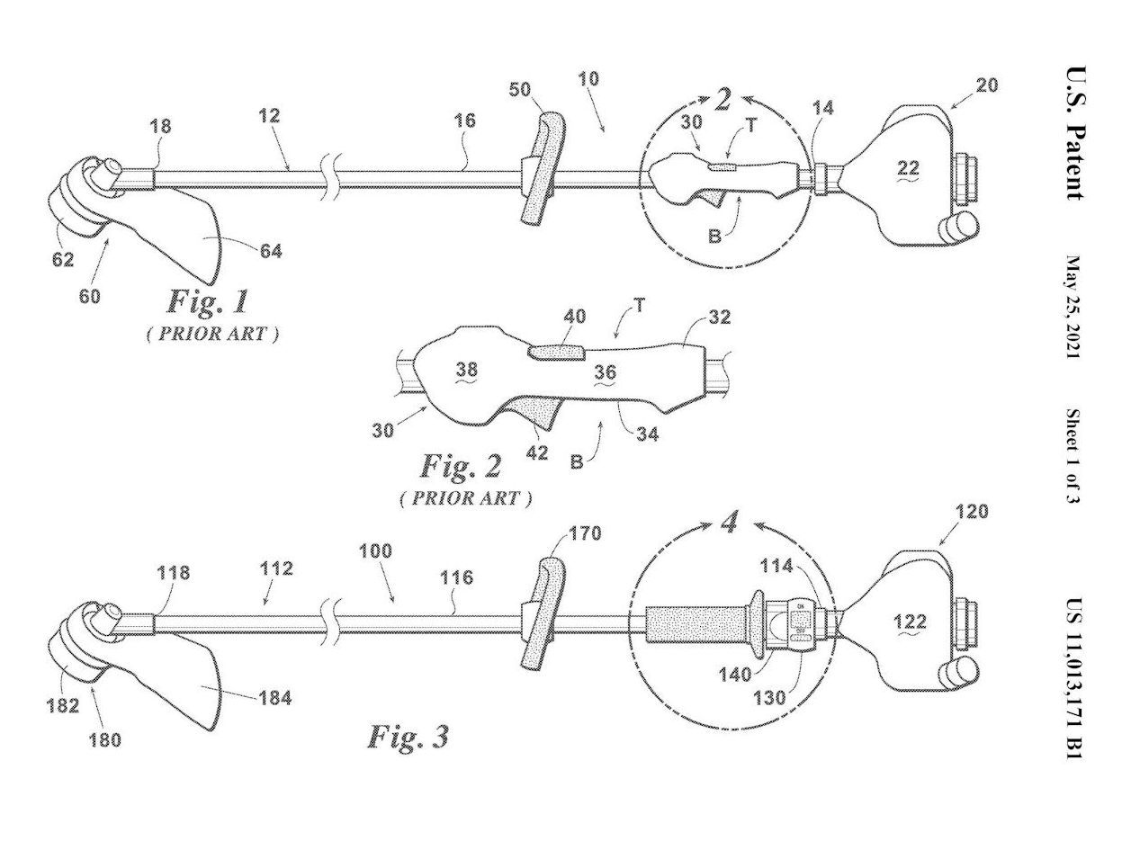 US Patent image diagram for twist a throttle showing trimmer parts in black and white