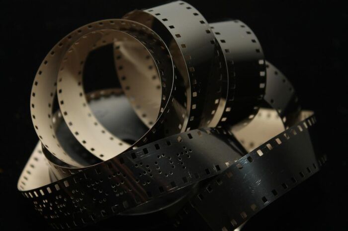 Several rolls of film are stacked on top of each other.