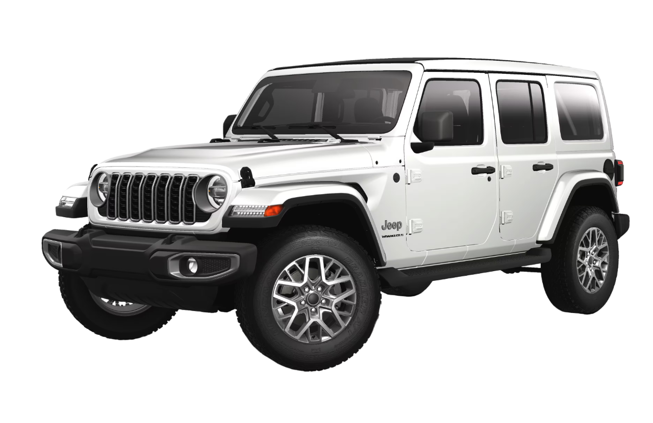 A black jeep wrangler is shown on a white background.