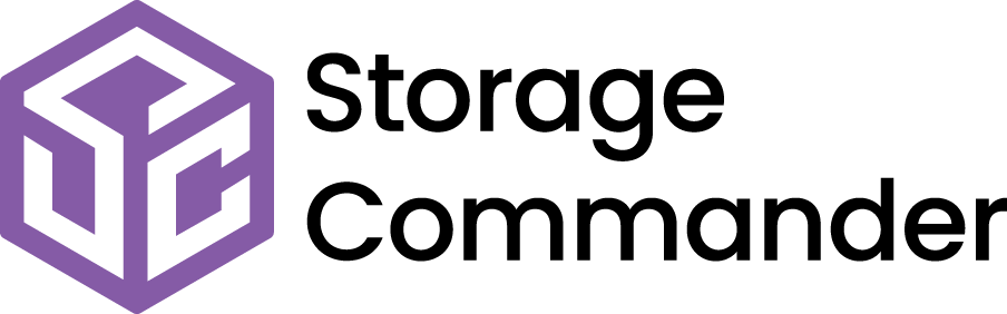 Logo for Storage Commander: Purple cube icon next to the words 