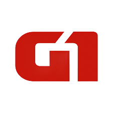 Logotipo G1 vermelho sobre fundo branco
