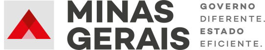 Logotipo do governo de Minas Gerais com triângulo vermelho e texto cinza sobre fundo branco.