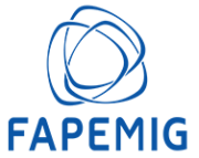 Logotipo da FAPEMIG com espiral abstrata azul e texto sobre fundo branco.