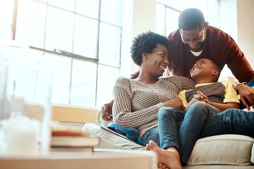 Family together on couch