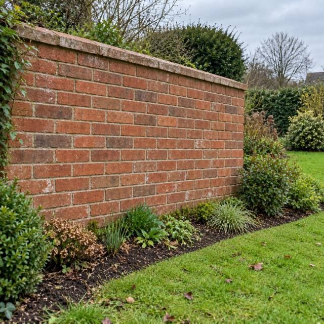 Leaning brick garden wall rebuilt with a new coping after