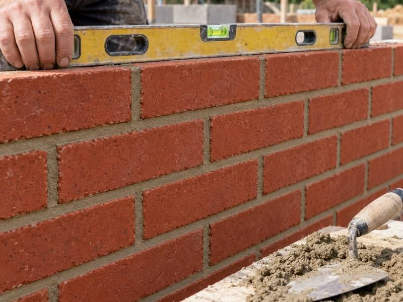 Concrete foundation and first courses of a new brick garden wall