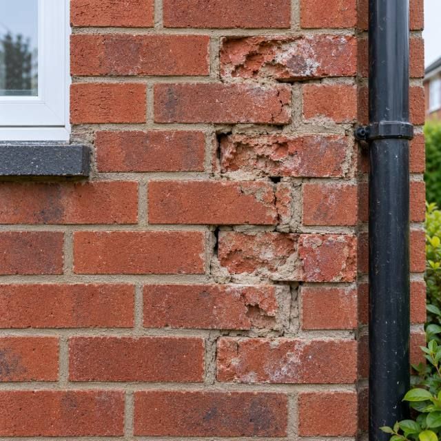 Frost damaged bricks cut out and replaced to match before