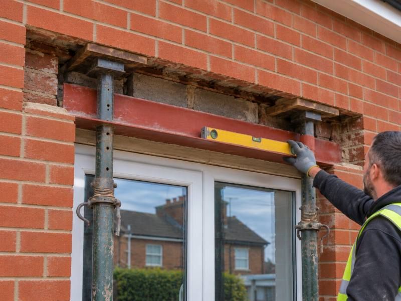 New lintel being fitted above a window opening