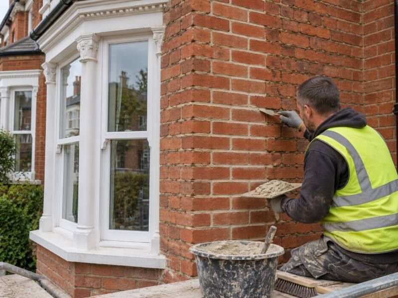 Lime pointing on the front of a Victorian house