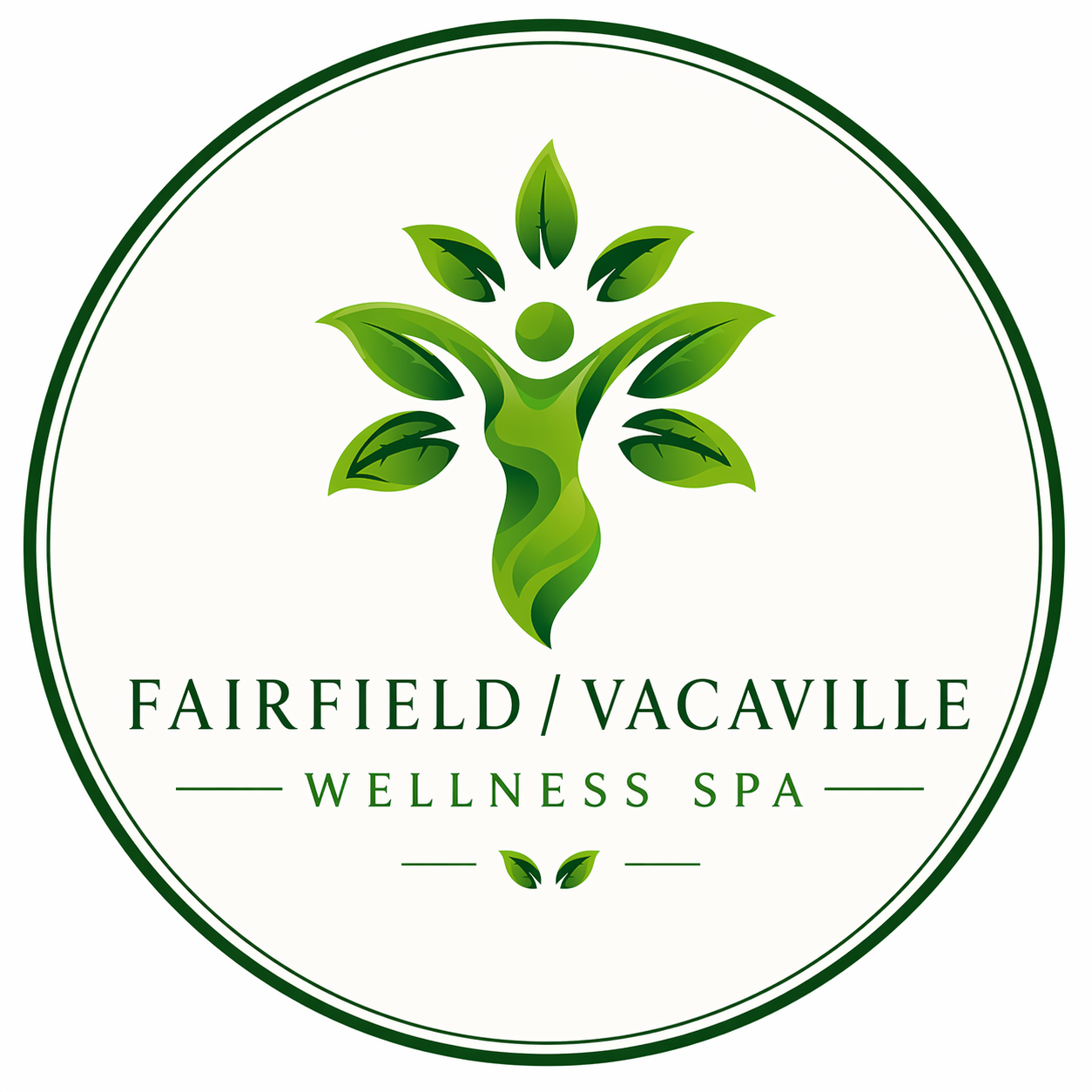 Fairfield Vacaville Wellness Spa logo with green tree and leaf design in a circular border