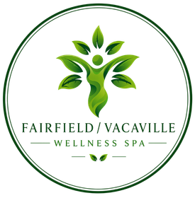 A logo for fairfield wellness spa with flowers around it