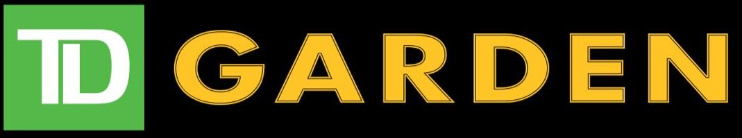 TD Garden logo in green and gold text on a black background