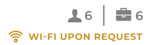 Wi‑Fi upon request icon with grey guest and briefcase symbols, each showing 6.