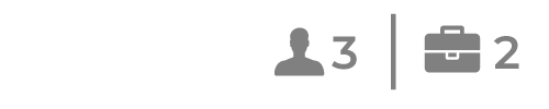 Person and briefcase icons with counts 3 and 2, separated by a vertical line.