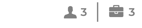 Gray person icon with 3, divider, and gray briefcase icon with 3