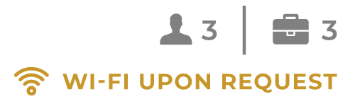 Wi‑Fi upon request icon with 3 guests and 3 suitcases