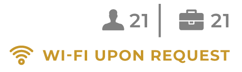 Wi‑Fi upon request, with two gray icons and “21” counts separated by a divider.