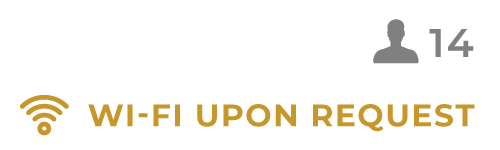 Wi‑Fi symbol with “Wi‑Fi upon request” text and a gray user icon with 14 next to it