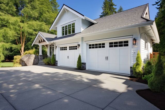 Two white sectional garage doors on a residential home