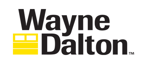 Wayne Dalton logo in black and yellow text with stylized garage door icon