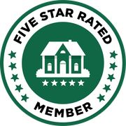 Green “Five Star Rated Member” badge with a white house icon and stars.