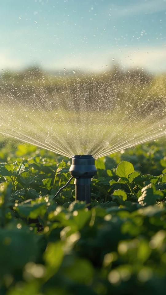 Automated watering system in a vegetable garden supporting plant health.