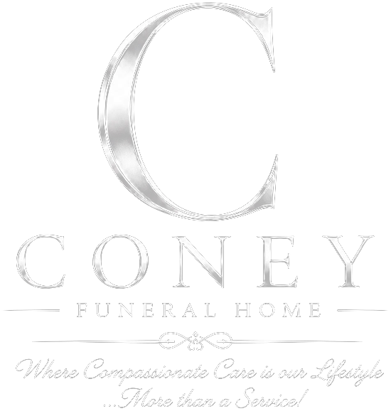 Red rose icon next to the word “Coney” in black script on a white background