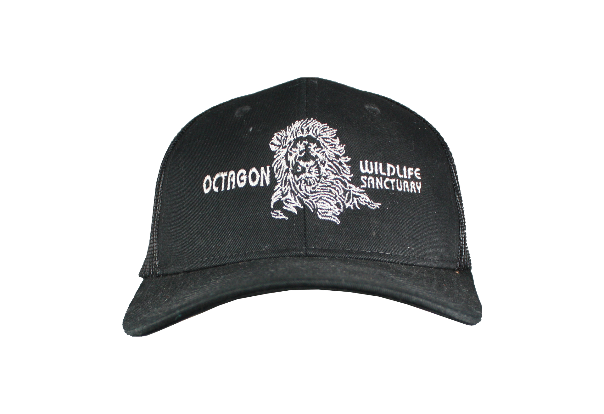 A black baseball cap that says octagon wildlife sanctuary on it