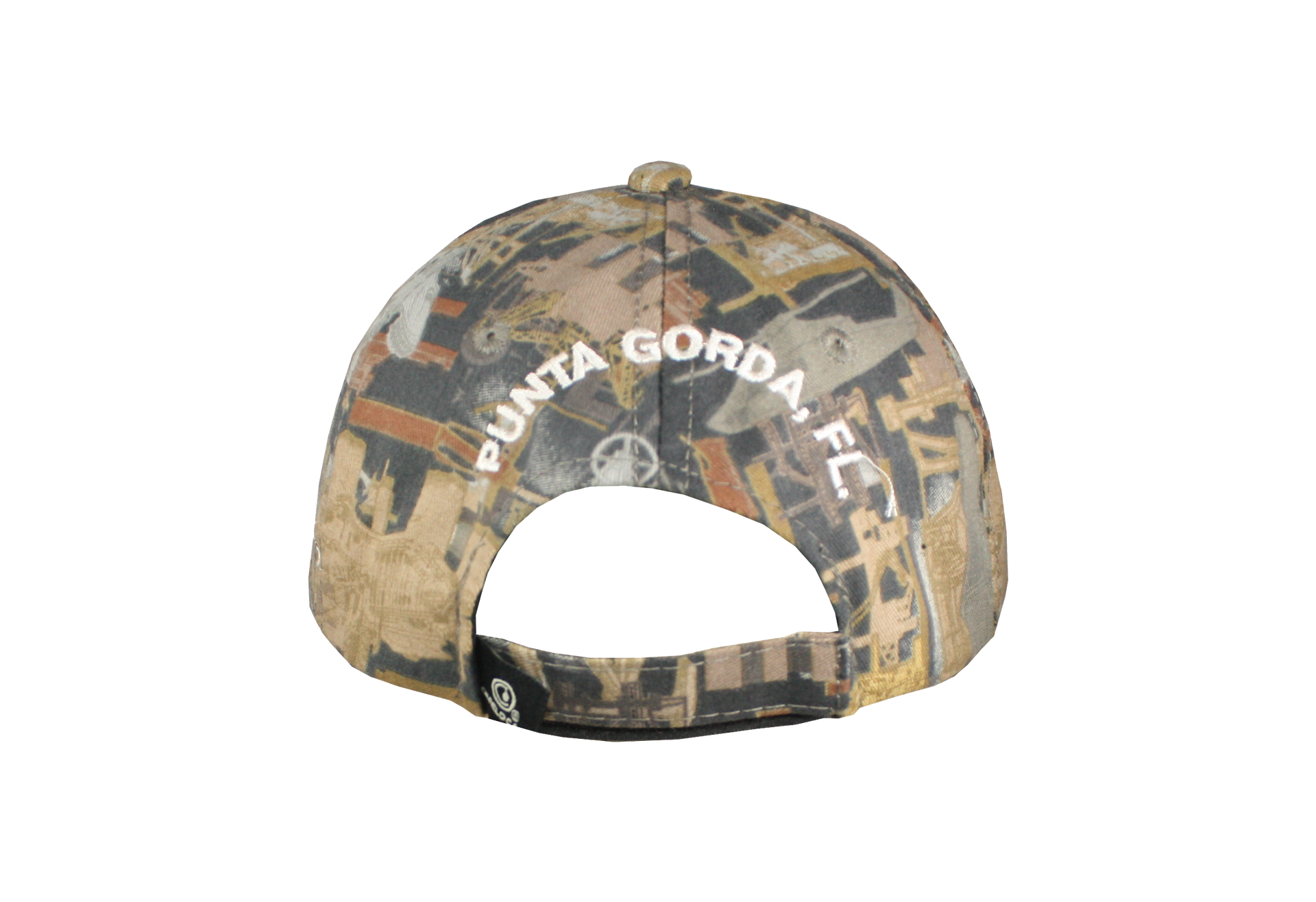 The back of a baseball cap with the word punta gorda on it