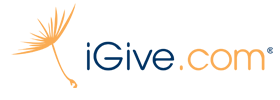 A blue and orange logo for igive.com